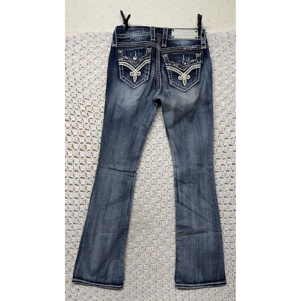 Rock Revival‎ Ellie Boot Jeans Women W26 L30 Blue Denim Bling Embroidery Western